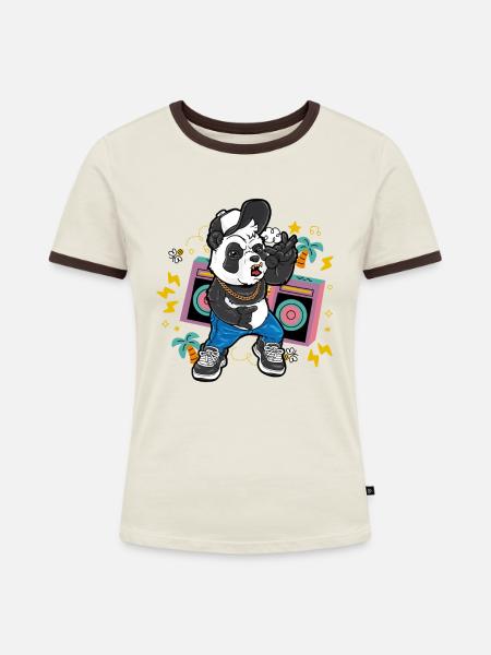 HipHop Panda - Frauen Kontrast-T-Shirt - Off-White/Dunkelbraun