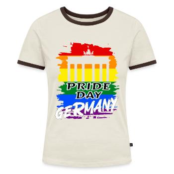Pride Day Germany LGBTQ+ Regenbogen - Frauen Kontrast-T-Shirt - Off-White/Dunkelbraun - Vorne - AI Model Female 172 dark (172cm)