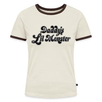 Harley Quinn Daddy's Lil Monster - Frauen Kontrast-T-Shirt - Off-White/Dunkelbraun - Vorne - AI Model Female 172 dark (172cm)