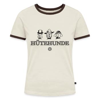 Hütehunde - DogTypoCollection lustiges Hundeshirt - Frauen Kontrast-T-Shirt - Off-White/Dunkelbraun - Vorne - AI Model Female 172 dark (172cm)