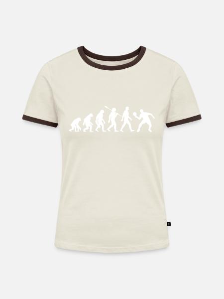 Evolution - Tischtennis - Ping Pong - Frauen Kontrast-T-Shirt - Off-White/Dunkelbraun