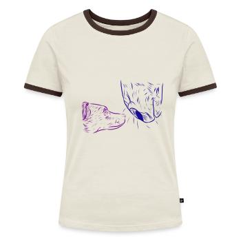 Pferd und Hund - Frauen Kontrast-T-Shirt - Off-White/Dunkelbraun - Vorne - AI Model Female 172 dark (172cm)
