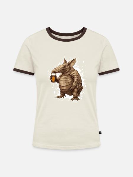 Gürtel Bier Lustig - Frauen Kontrast-T-Shirt - Off-White/Dunkelbraun