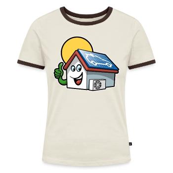 Erneuerbare Energie - Solarzelle - Wärmepumpe - Frauen Kontrast-T-Shirt - Off-White/Dunkelbraun - Vorne - AI Model Female 172 dark (172cm)
