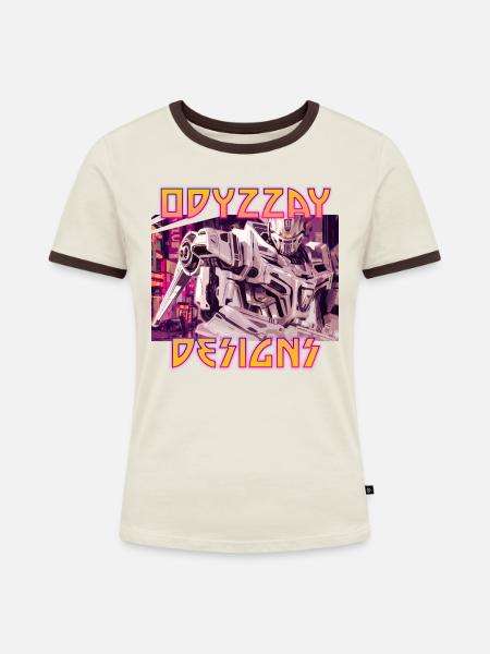Odyzzay Mech Sunset - Frauen Kontrast-T-Shirt - Off-White/Dunkelbraun
