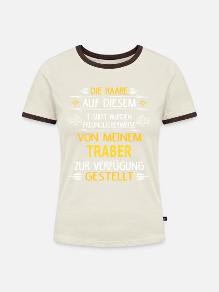 TRABER - Frauen Kontrast-T-Shirt - Off-White/Dunkelbraun