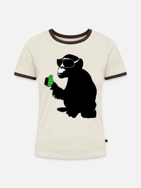 affe mit handgranate - Frauen Kontrast-T-Shirt - Off-White/Dunkelbraun