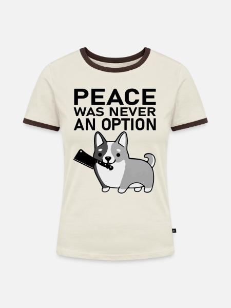 Welsh Corgi - Frauen Kontrast-T-Shirt - Off-White/Dunkelbraun