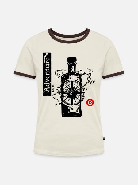 Abenteuerreise - Frauen Kontrast-T-Shirt - Off-White/Dunkelbraun