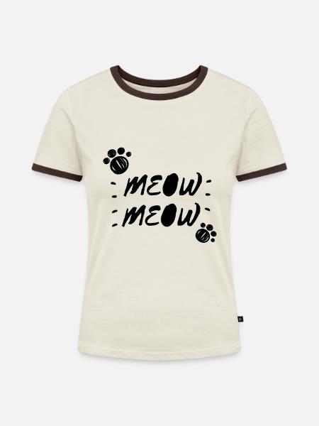 Meow / Miau - Frauen Kontrast-T-Shirt - Off-White/Dunkelbraun