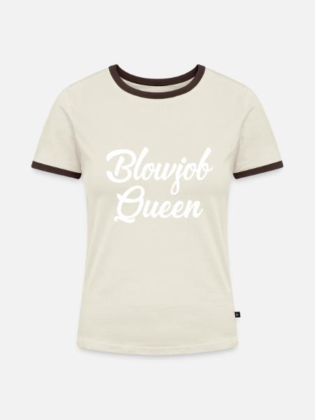 Blowjob Queen white - Frauen Kontrast-T-Shirt - Off-White/Dunkelbraun