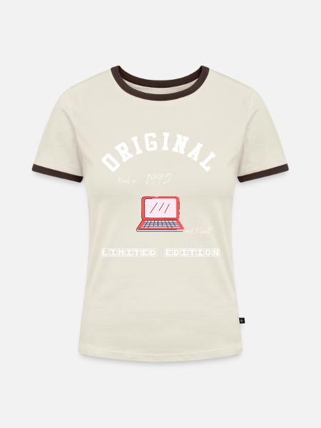 Jahr 1992 - Frauen Kontrast-T-Shirt - Off-White/Dunkelbraun