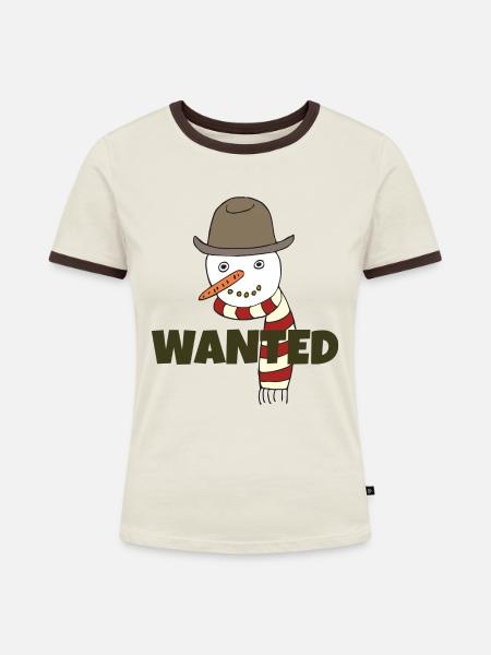 SCHNEEMANN WANTED - Frauen Kontrast-T-Shirt - Off-White/Dunkelbraun