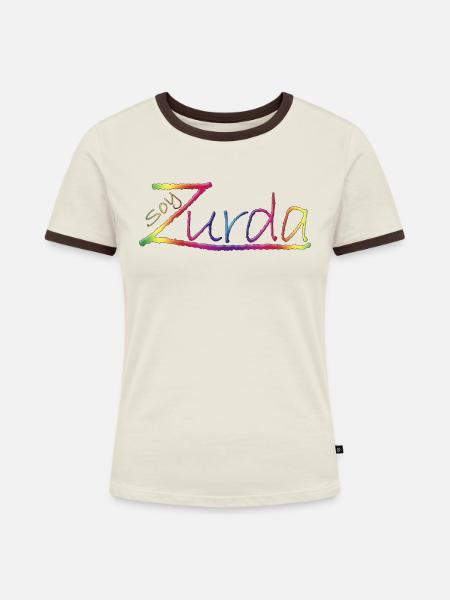 Ich bin Linkshänder - Frauen Kontrast-T-Shirt - Off-White/Dunkelbraun