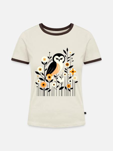 Florale Eule - Frauen Kontrast-T-Shirt - Off-White/Dunkelbraun