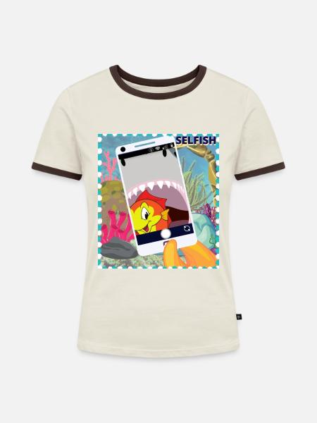 egoistisch - Frauen Kontrast-T-Shirt - Off-White/Dunkelbraun