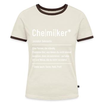 Chemiker - Definition - Lexikon - Frauen Kontrast-T-Shirt - Off-White/Dunkelbraun - Vorne - AI Model Female 172 dark (172cm)