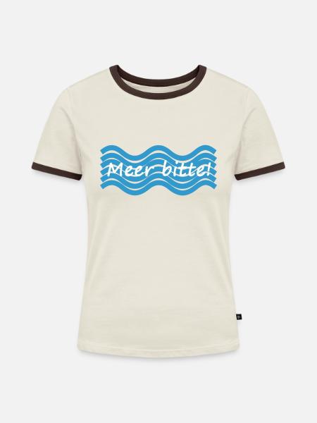 Meer bitte mit Wellenmuster - Frauen Kontrast-T-Shirt - Off-White/Dunkelbraun