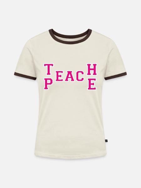 teach peace - Frauen Kontrast-T-Shirt - Off-White/Dunkelbraun