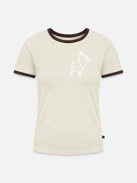 Chihuahua - Frauen Kontrast-T-Shirt - Off-White/Dunkelbraun