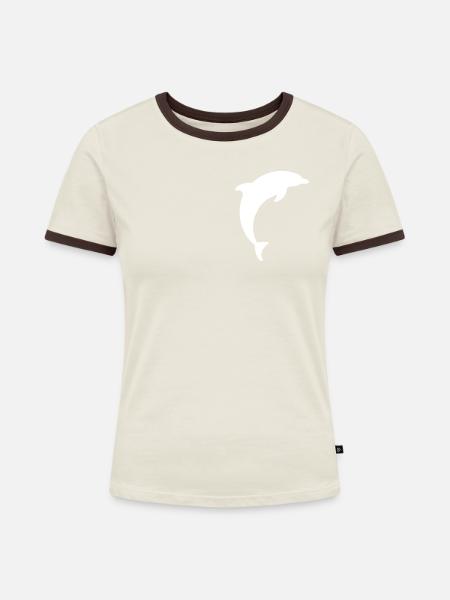 dolphin logo - Frauen Kontrast-T-Shirt - Off-White/Dunkelbraun