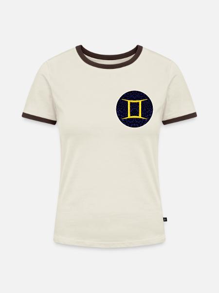 Gemini - Frauen Kontrast-T-Shirt - Off-White/Dunkelbraun