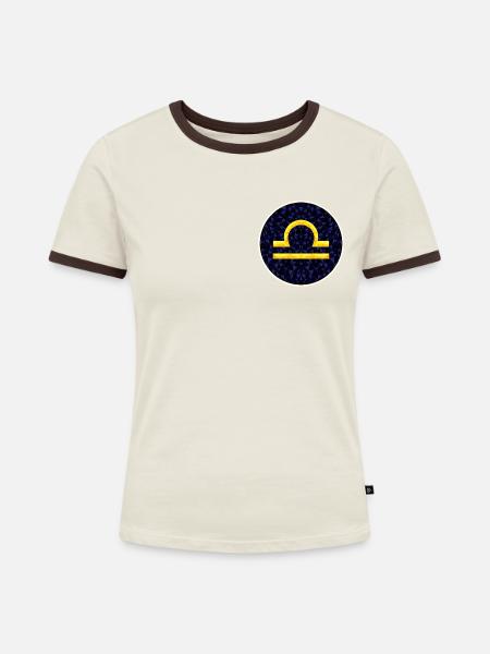 Libra - Frauen Kontrast-T-Shirt - Off-White/Dunkelbraun