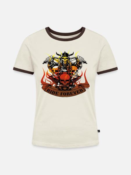 Motorradfahrer - Frauen Kontrast-T-Shirt - Off-White/Dunkelbraun