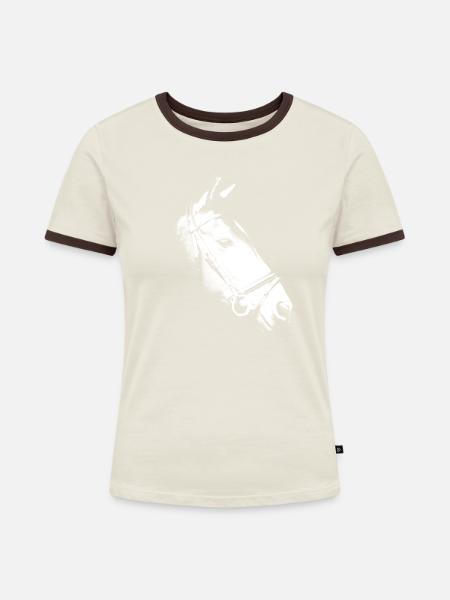Pferdekopf - Frauen Kontrast-T-Shirt - Off-White/Dunkelbraun