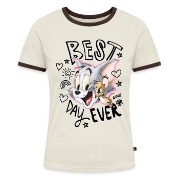 Tom Und Jerry Bester Tag Best Day Ever - Frauen Kontrast-T-Shirt - Off-White/Dunkelbraun - Vorne - AI Model Female 172 dark (172cm)