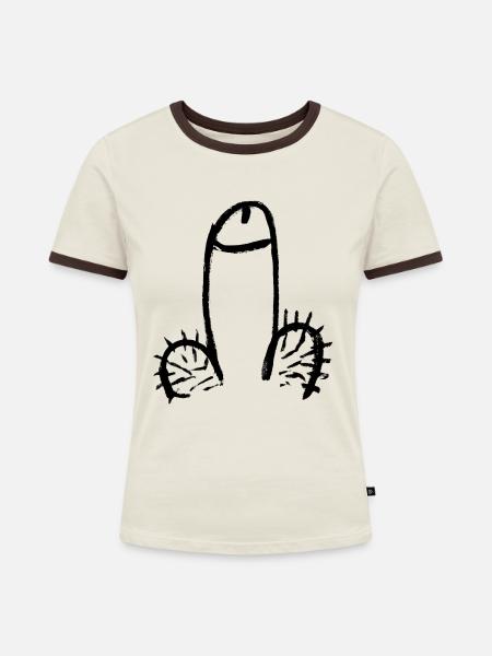 Penis Drawing 1 - Frauen Kontrast-T-Shirt - Off-White/Dunkelbraun