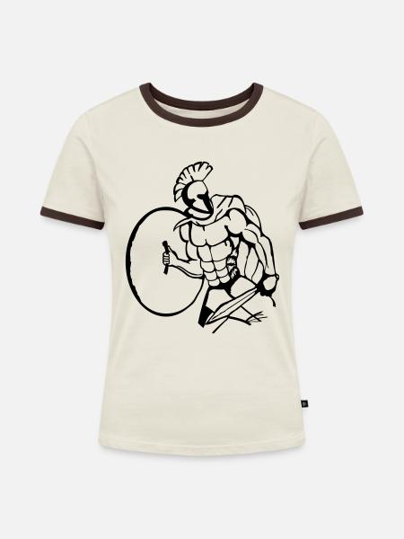 spartaner - Frauen Kontrast-T-Shirt - Off-White/Dunkelbraun