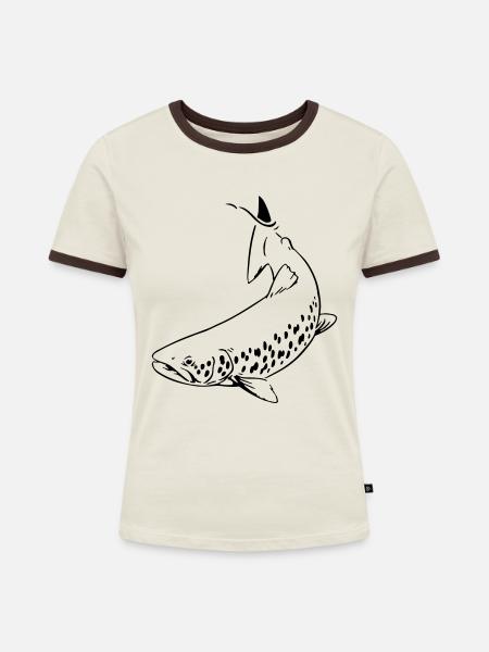 Forelle - Frauen Kontrast-T-Shirt - Off-White/Dunkelbraun