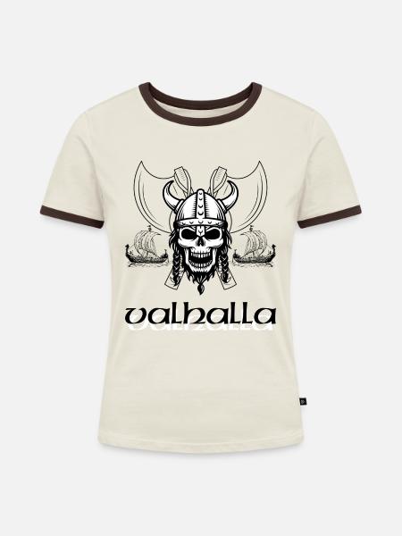 Valhalla - Frauen Kontrast-T-Shirt - Off-White/Dunkelbraun