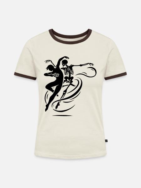 Tanz mit dem Tod - Frauen Kontrast-T-Shirt - Off-White/Dunkelbraun