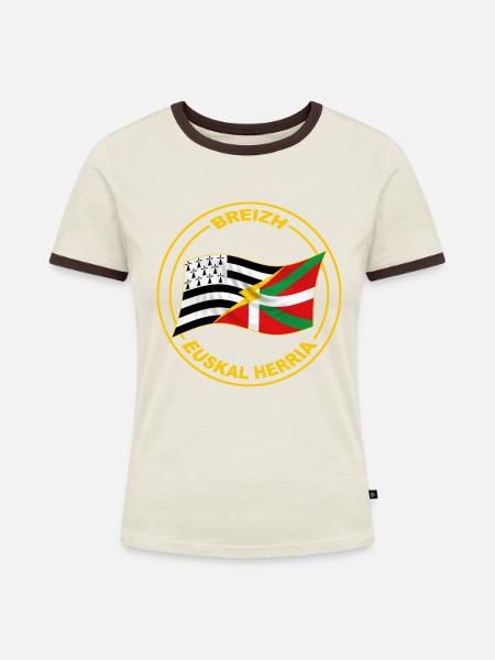 Breizh - Baskenland - Frauen Kontrast-T-Shirt - Off-White/Dunkelbraun