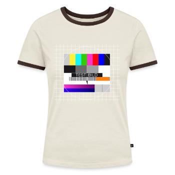Testbild Fernsehen Bildschirm Sendeschluss Display - Frauen Kontrast-T-Shirt - Off-White/Dunkelbraun - Vorne - AI Model Female 172 dark (172cm)