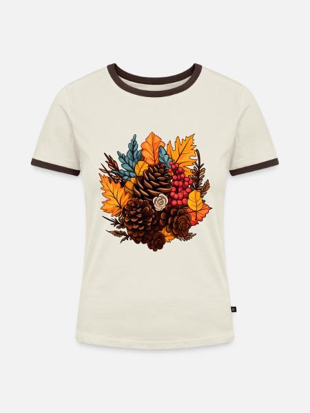 Bunte Herbst Mischung - Frauen Kontrast-T-Shirt - Off-White/Dunkelbraun
