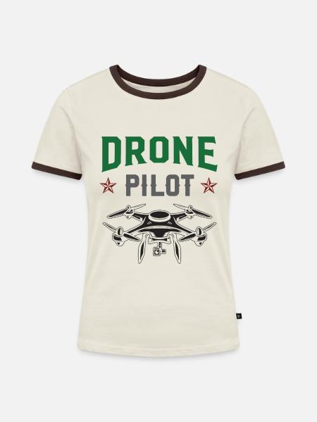 Drohnen-Pilot - Frauen Kontrast-T-Shirt - Off-White/Dunkelbraun