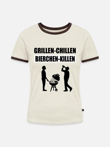BBQ - Frauen Kontrast-T-Shirt - Off-White/Dunkelbraun