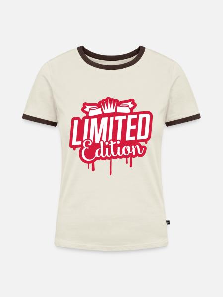 Limited Edition - Frauen Kontrast-T-Shirt - Off-White/Dunkelbraun