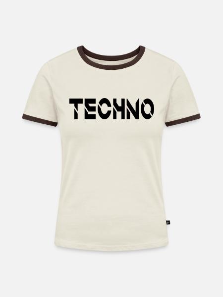 Techno - Frauen Kontrast-T-Shirt - Off-White/Dunkelbraun