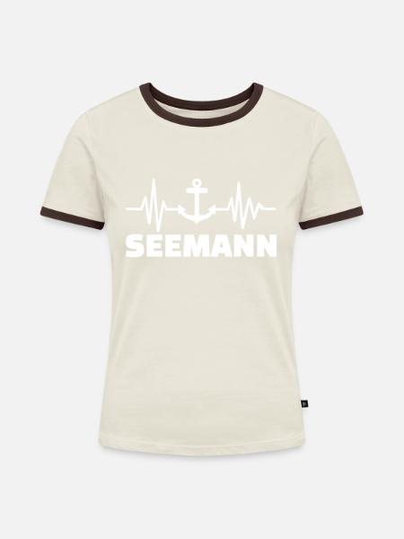 Seemann - Frauen Kontrast-T-Shirt - Off-White/Dunkelbraun
