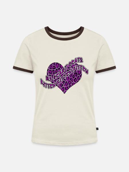 Herz für Kätzchen - Frauen Kontrast-T-Shirt - Off-White/Dunkelbraun