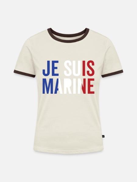 Ich bin Marine - Frauen Kontrast-T-Shirt - Off-White/Dunkelbraun