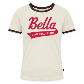 Bella – Ciao, Ciao, Ciao (Italien Abschiedsfeier) - Frauen Kontrast-T-Shirt - Off-White/Dunkelbraun - Vorne - AI Model Female 172 dark (172cm)