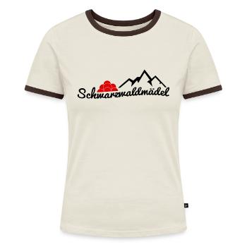 Schwarzwaldmädel - Geschenk für Schwarzwald Frauen - Frauen Kontrast-T-Shirt - Off-White/Dunkelbraun - Vorne - AI Model Female 172 dark (172cm)