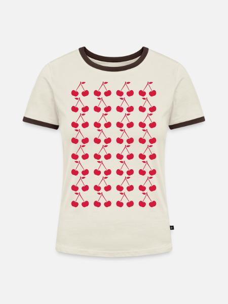 Little Cherries Stencil Pattern - Frauen Kontrast-T-Shirt - Off-White/Dunkelbraun