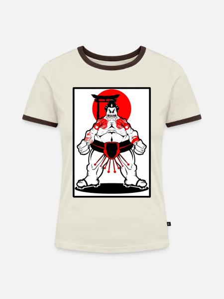 Sumo Krieger - Frauen Kontrast-T-Shirt - Off-White/Dunkelbraun