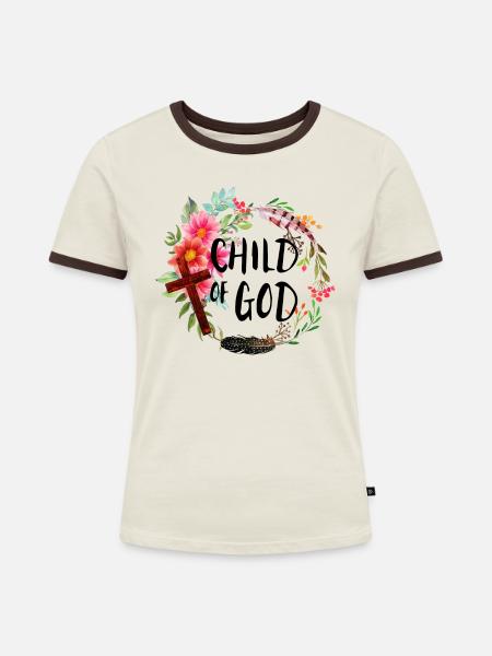 Gotteskind - Frauen Kontrast-T-Shirt - Off-White/Dunkelbraun
